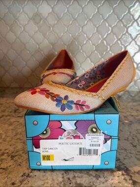 Poetic Licence Bone Flats with Multicolor Floral Embroidery